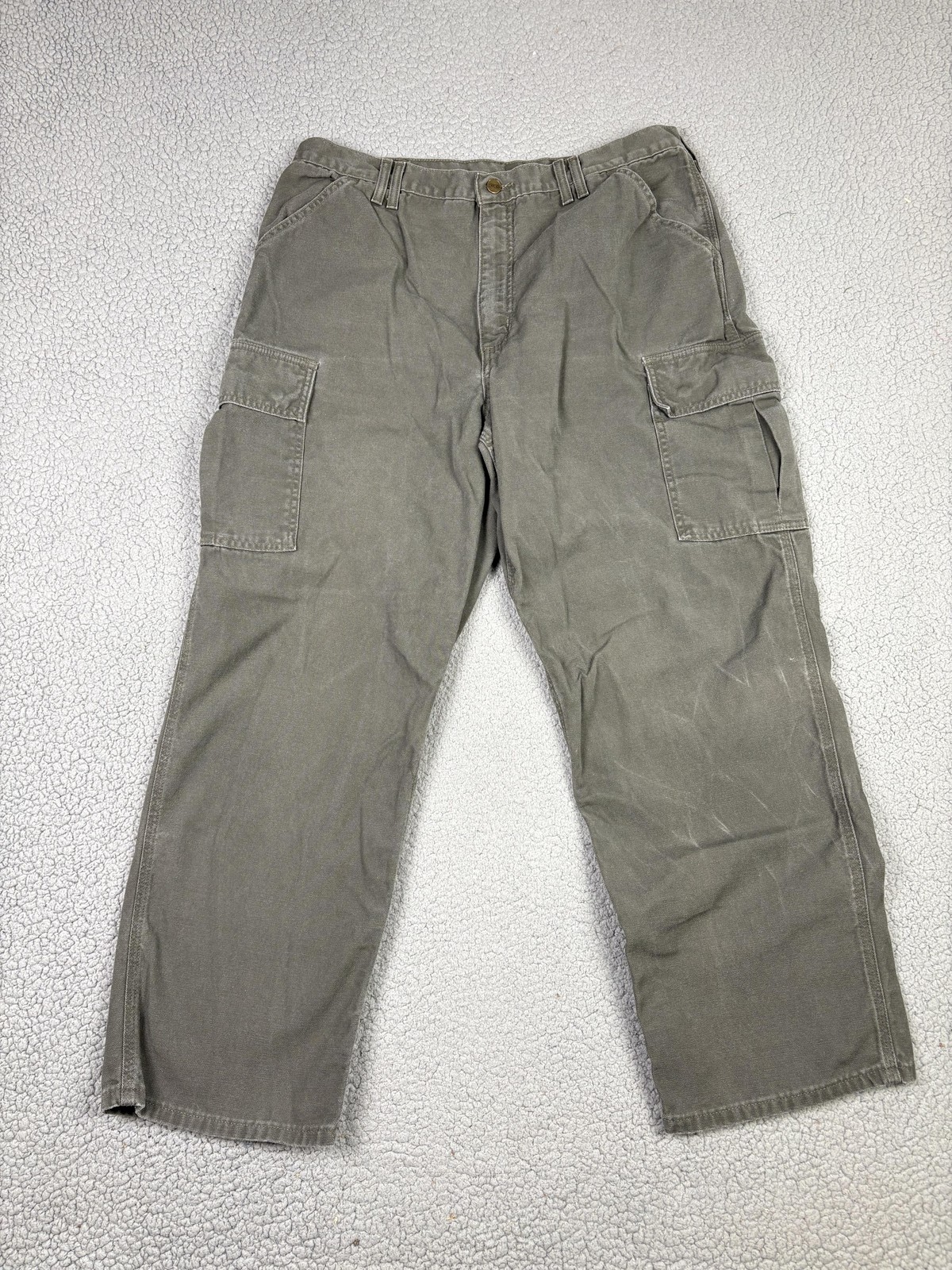 Carhartt Cargo Work Pants Mens 38×30 Green Canvas Relaxed Fit Utility B114