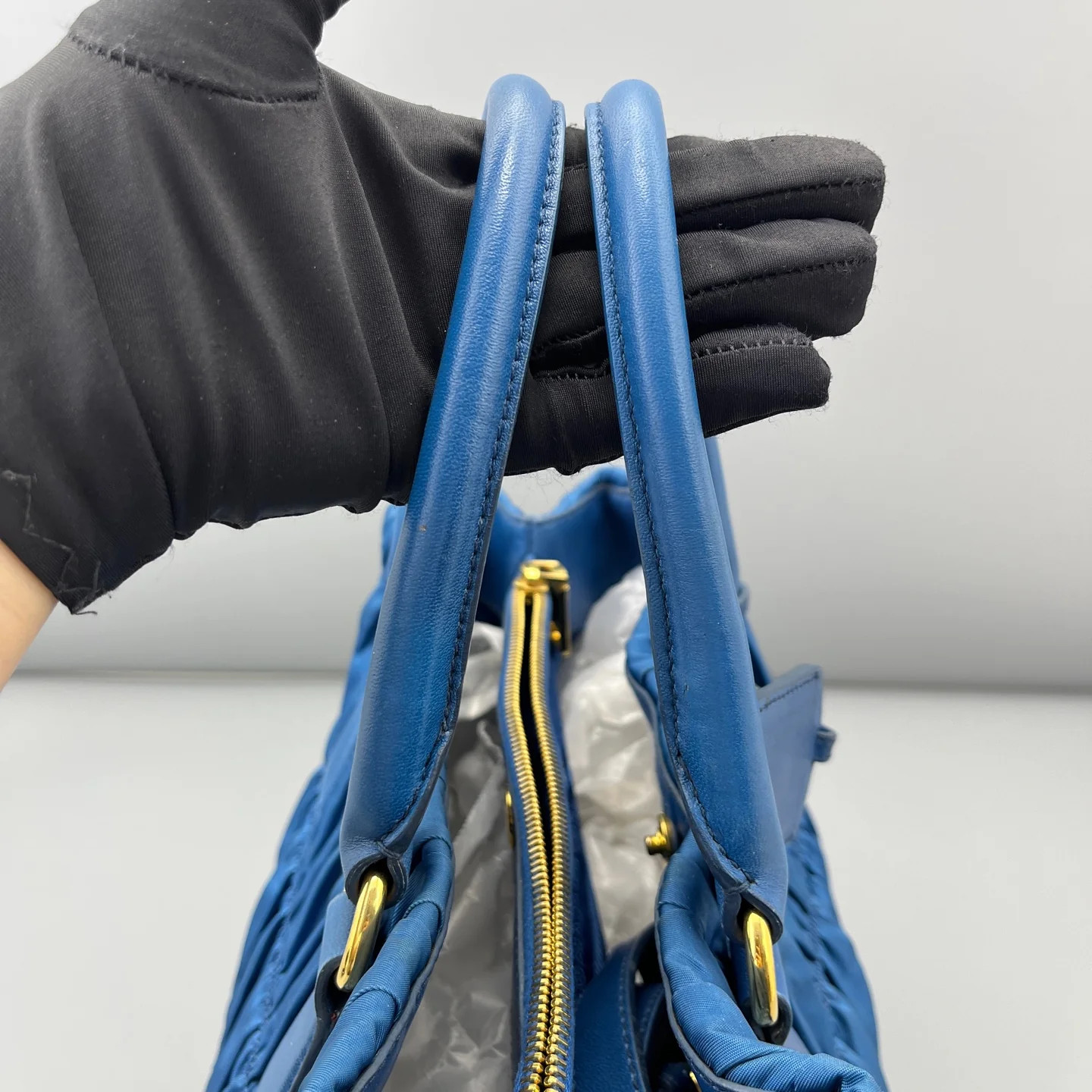 Prada Large Gaufre Buckle Satchel Blue Tessuto Nylon (ym051726a1r)