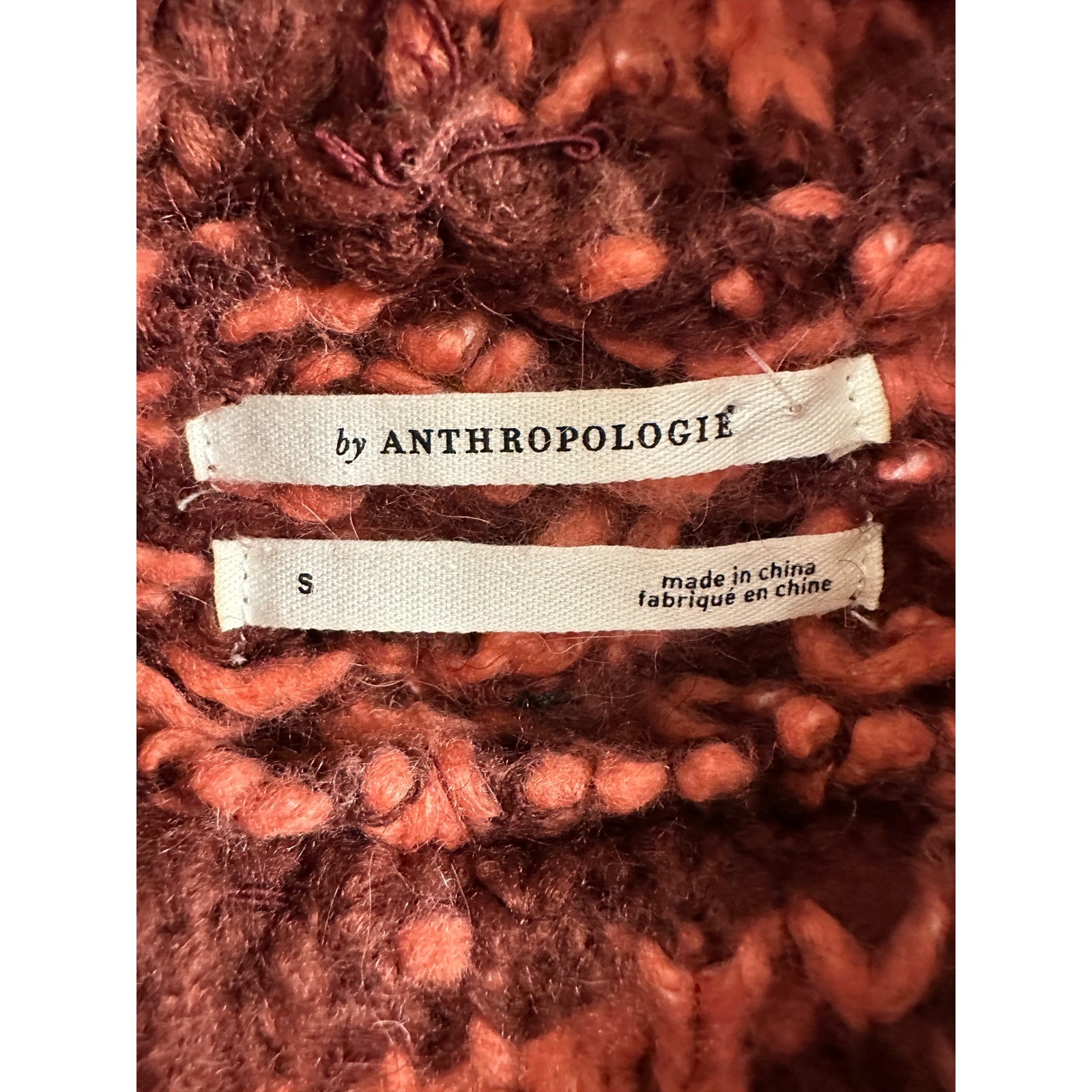 Anthropologie Houndstooth Ginny Chunky Knit Cowl Sweater Burgundy Pink Small