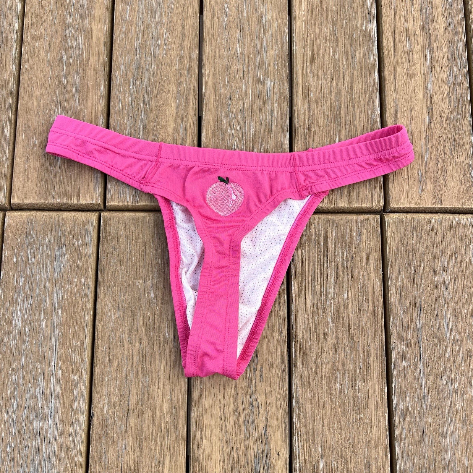 Cream Peach custom embroidery mens Pink sports thong underwear swimwear