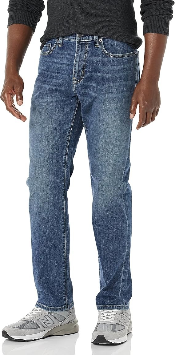 Mens Jeans Straight Fit High Stretch Denim Bootleg Pants Medium Wash 35W x 32L
