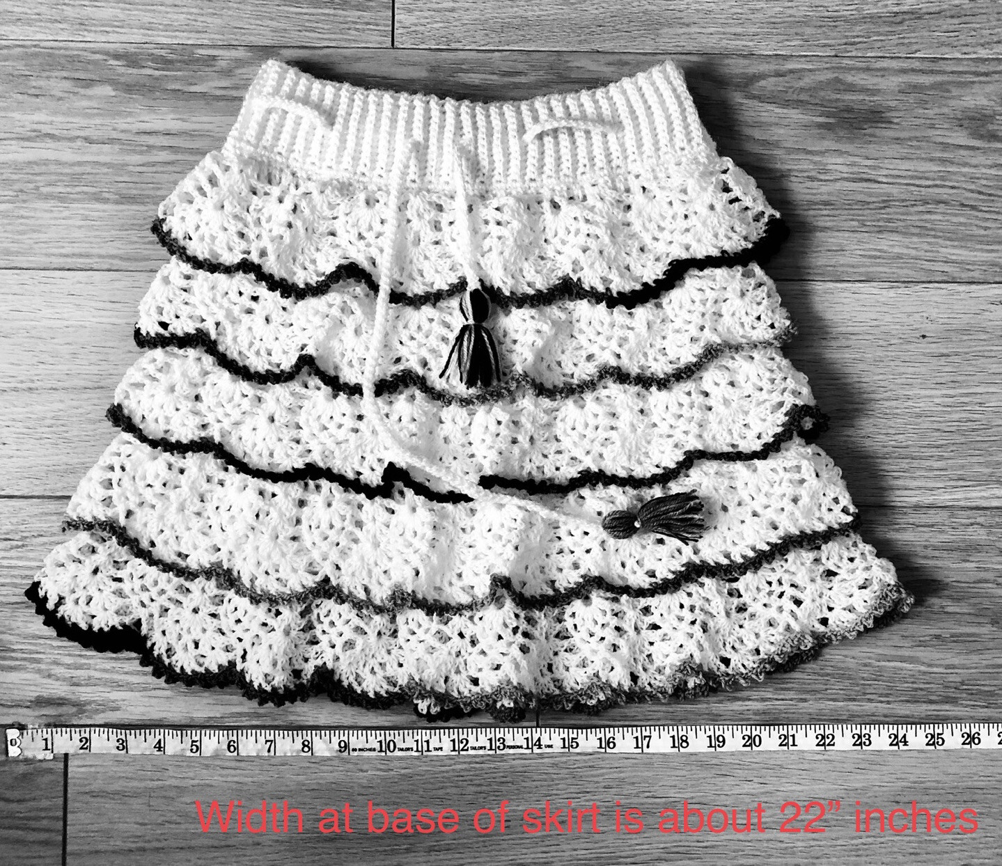 Handmade Crochet Ruffle Mini Skirt White Multicolour Boho Festival UK Size S