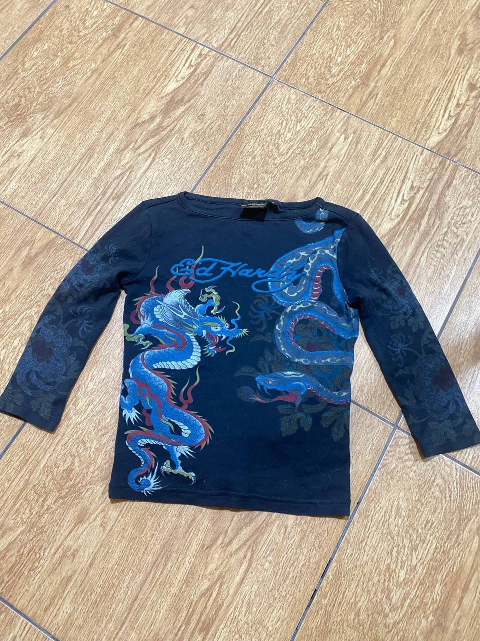 Ed Hardy Christian Audigier Big Logo Over Print Longsleeve WOMENS S