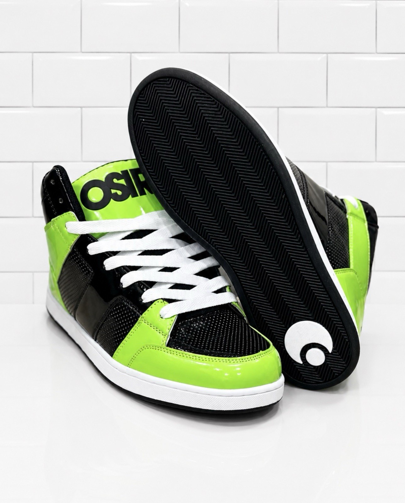 Osiris High Top Skate Shoes Mens Size 13 Black Neon Green White Sneakers