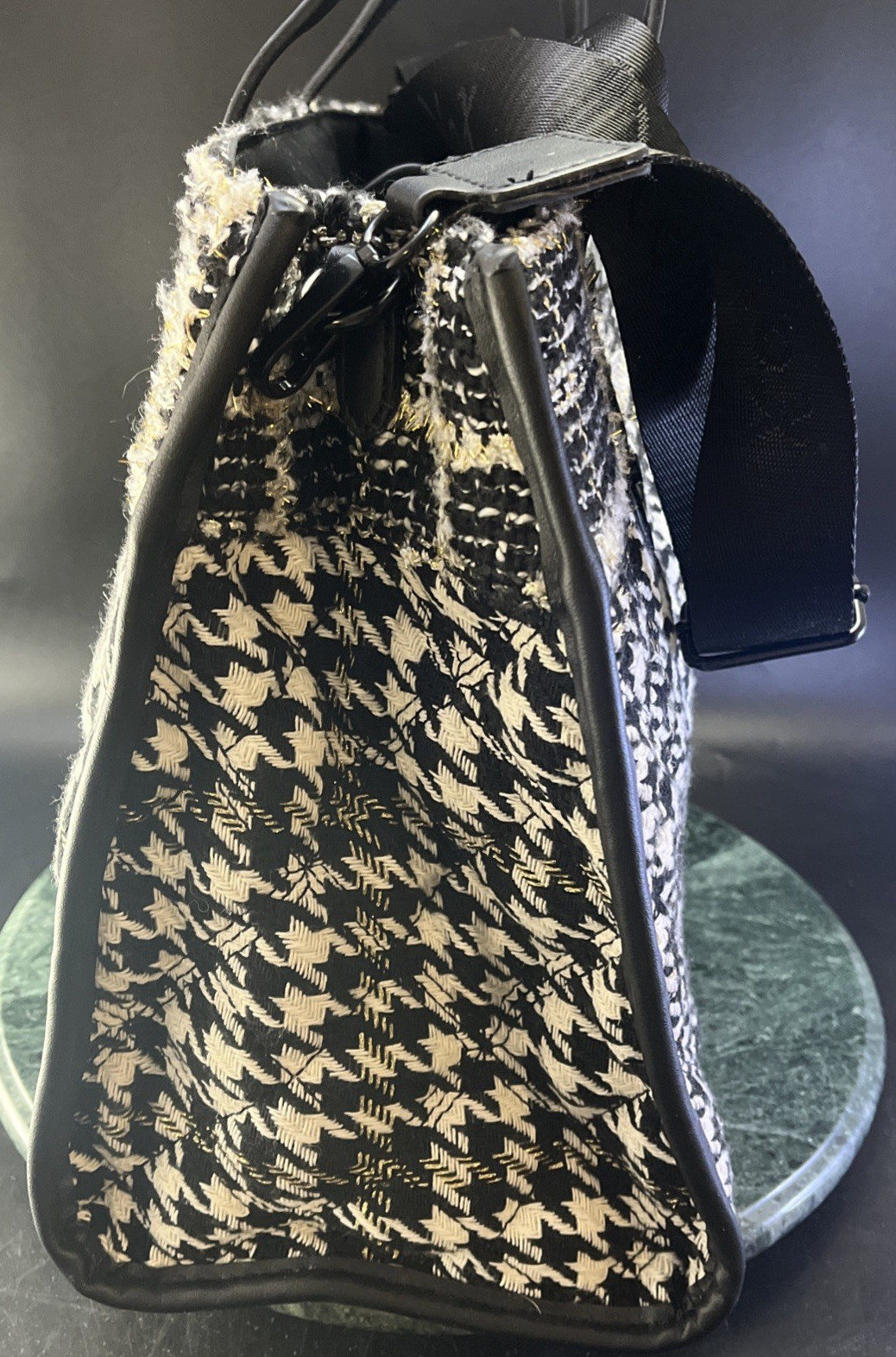 BETSEY JOHNSON Quilted Houndstooth Tweed Tote Purse Bag Crossbody XO BECCA