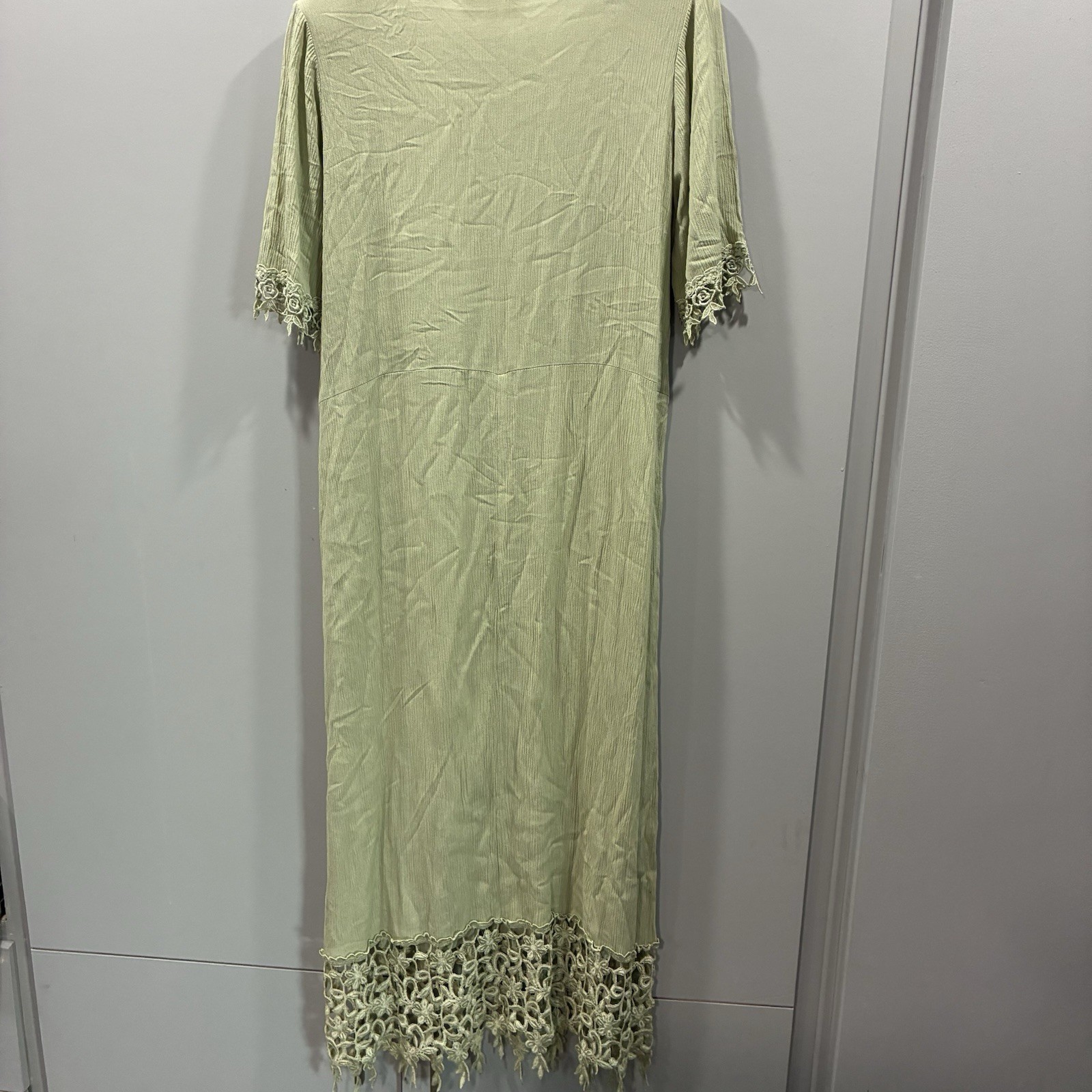 Magnet Art Sage Green Rayon Floral Lace Maxi Dress Boho Autumn Wedding Guest M