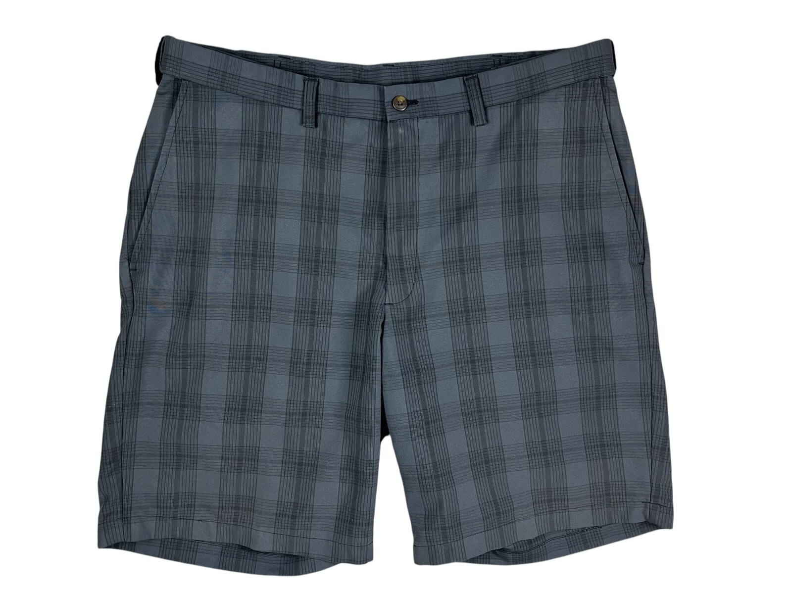 Haggar WPL 386 Charcoal Plaid Expandable Waist Tech Shorts Size 36 Golf Travel