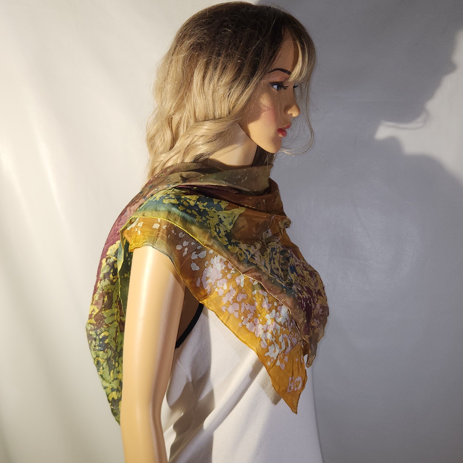 90s Y2K Watercolor Wash Abstract hand-dyed silk Large Scarf 34″ x 34″ Grannycore