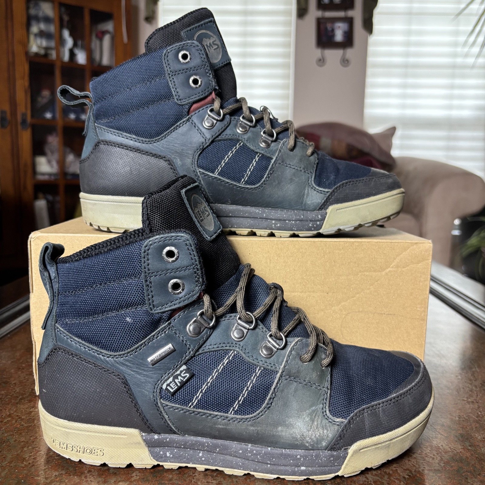 Lems Outlander Waterproof Hiking Boots Mens Size 9 Navy Blue Athletic Trail Shoe