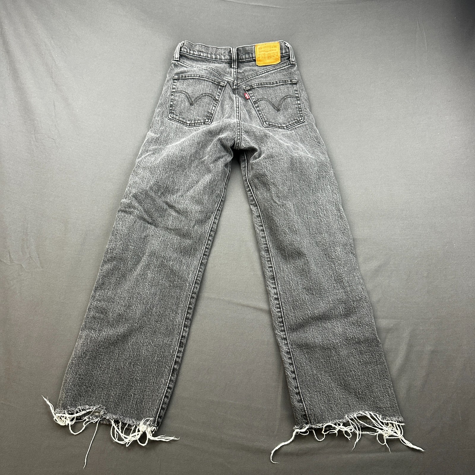 Levis Ribcage Ankle Jeans Womens 26 Gray Denim Cotton Straight Leg Frayed Hem
