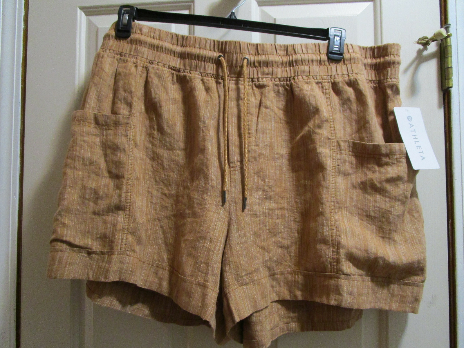 ATHLETA CABO LINEN 4″ SHORTS IN RAIN DANCE SIENNA BEIGE SIZE 26 NEW