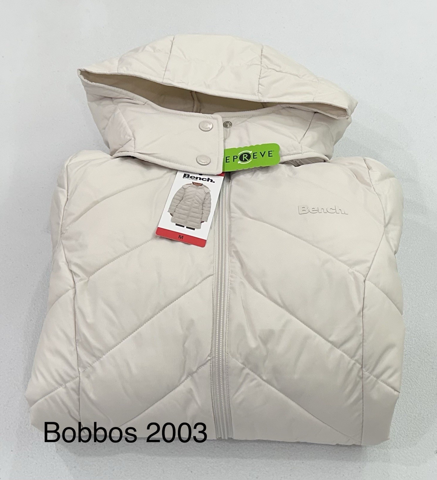 Bench Women’s Hooded Long Puffer Coat Jacket, Cream, Size M