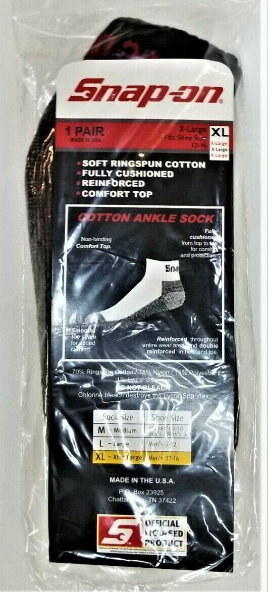 6 PAIRS Men’s BLACK Snap-On Ankle Socks X-LARGE *FREE SHIP* MADE IN USA *NEW* XL