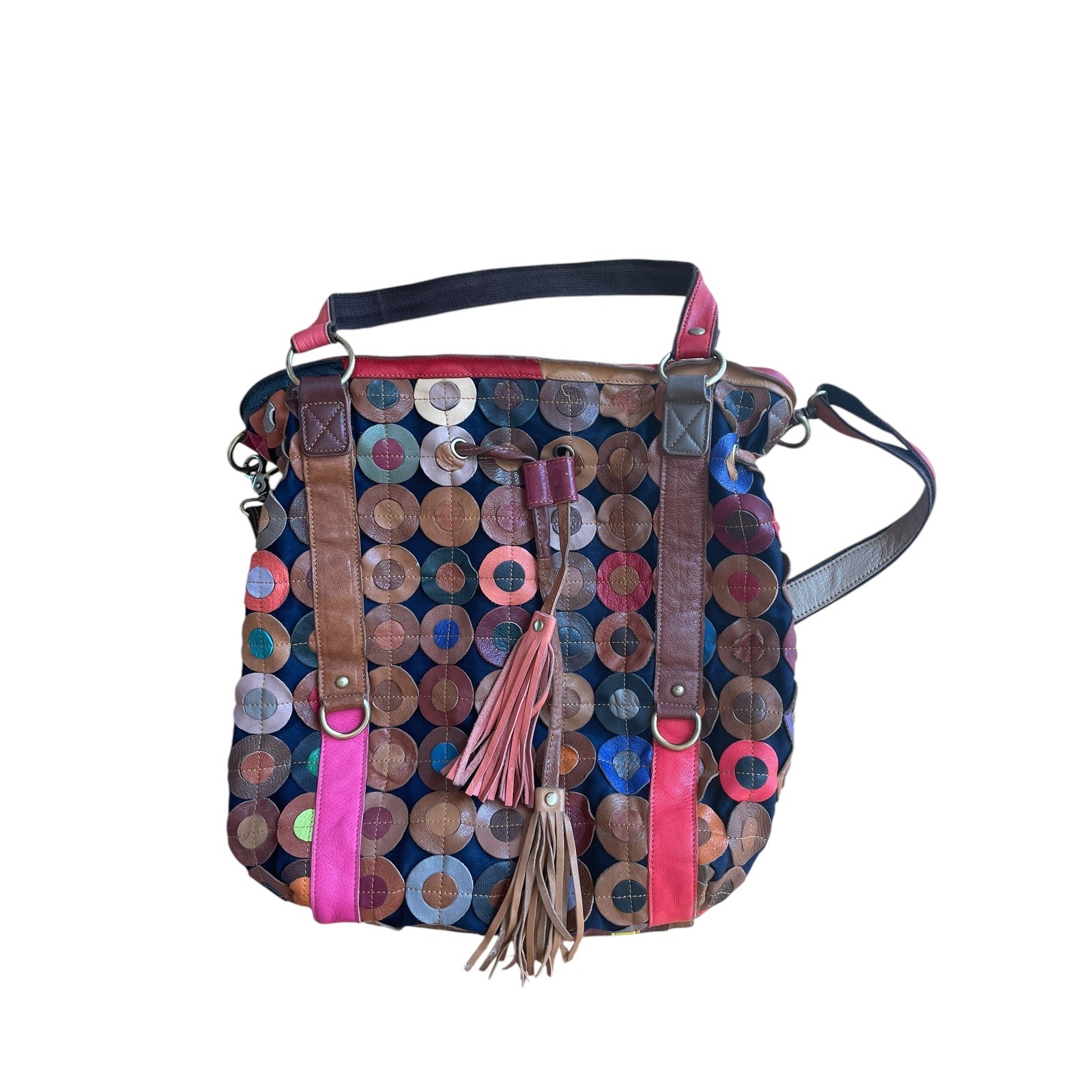 American Leather Patchwork Leather Patchwork Bag Crossbody Shoulder Tassel Bag