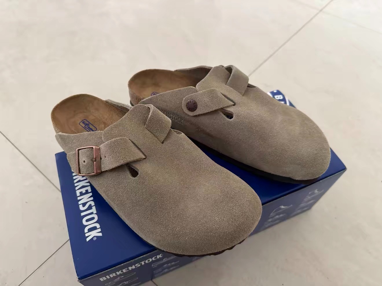 Birkenstock Boston Suede Clogs Unisex EU37-45 Taupe Soft Footbed slippers