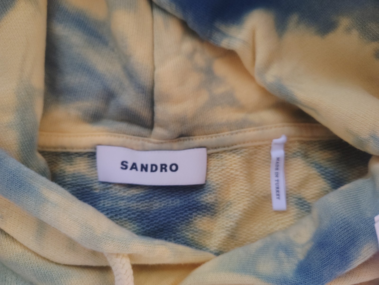 Sandro Paris Tie Dye Hoodie Yellow Blue Designer Pullover Sweatshirt L NWT