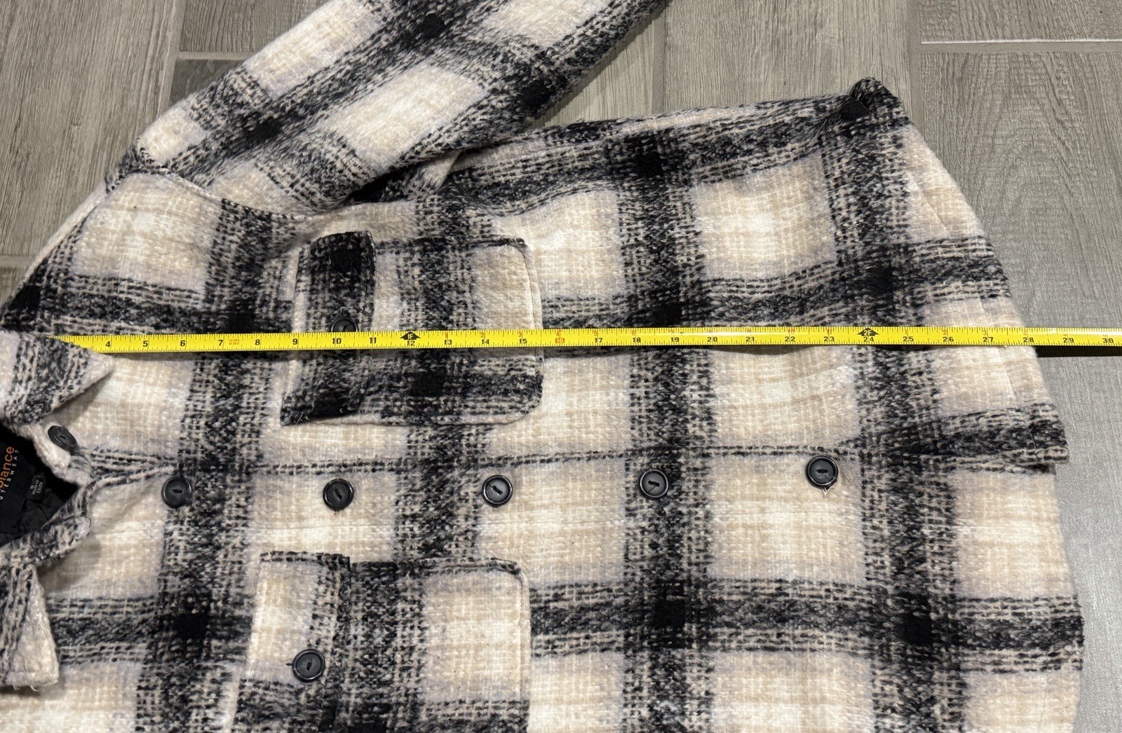 Ambiance Outerwear Button Down Black Cream Plaid Womens Jacket Shacket Small