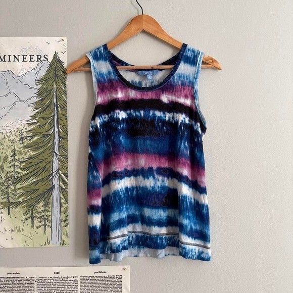 Simply Vera Vera Wang Blue Purple Tie Dye Striped Tank Top