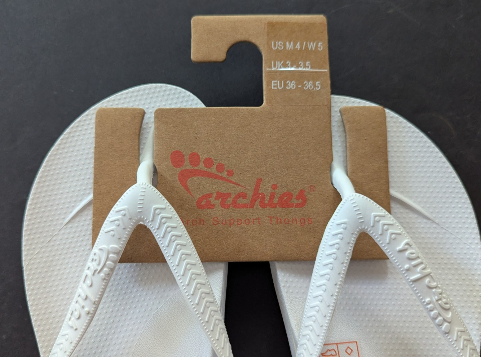 Archies Arch Support Thong Flip Flops White NWT Unisex Mens size 4 Womens size 5