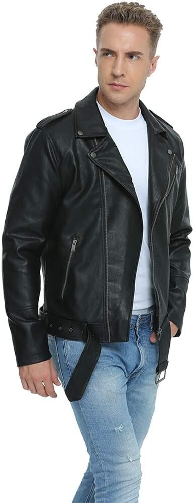 Fahsyee Men’s Size Medium Black Leather Jacket Brand New 100% Polyurethane