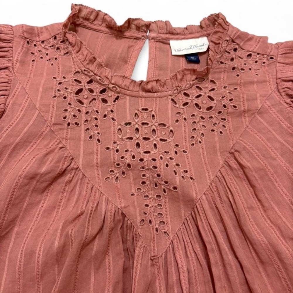 Cottagecore Blouse eyelet detail Ruffle Babydoll Universal Thread Rust Peach XXL