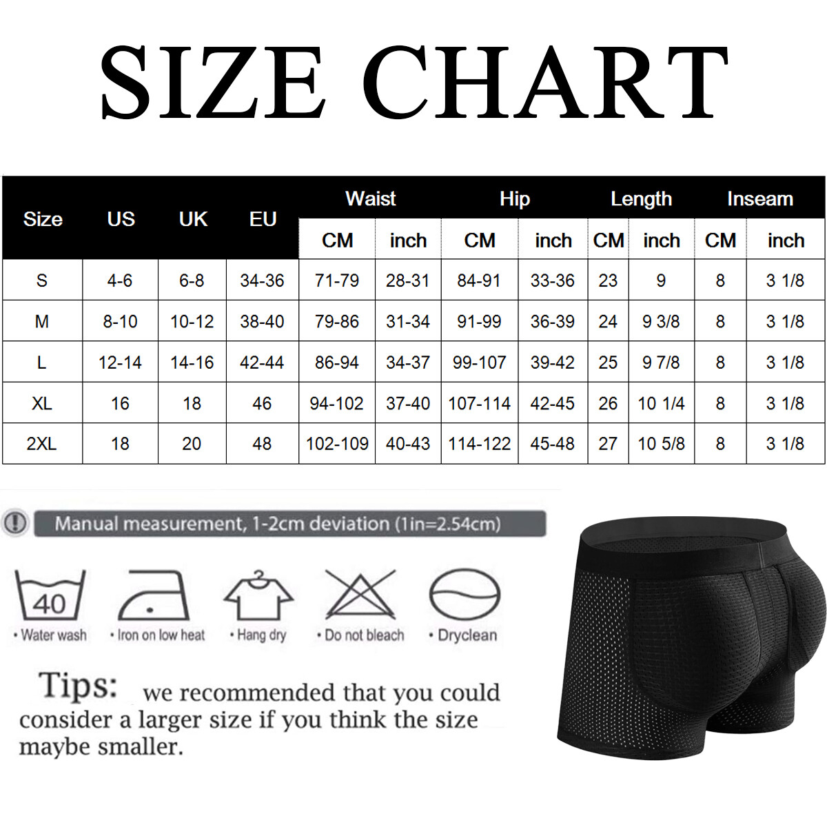 Mens Padded Underwear Briefs Boxers Butt Lifter Hip Enhancer Shorts Pants Shaper
