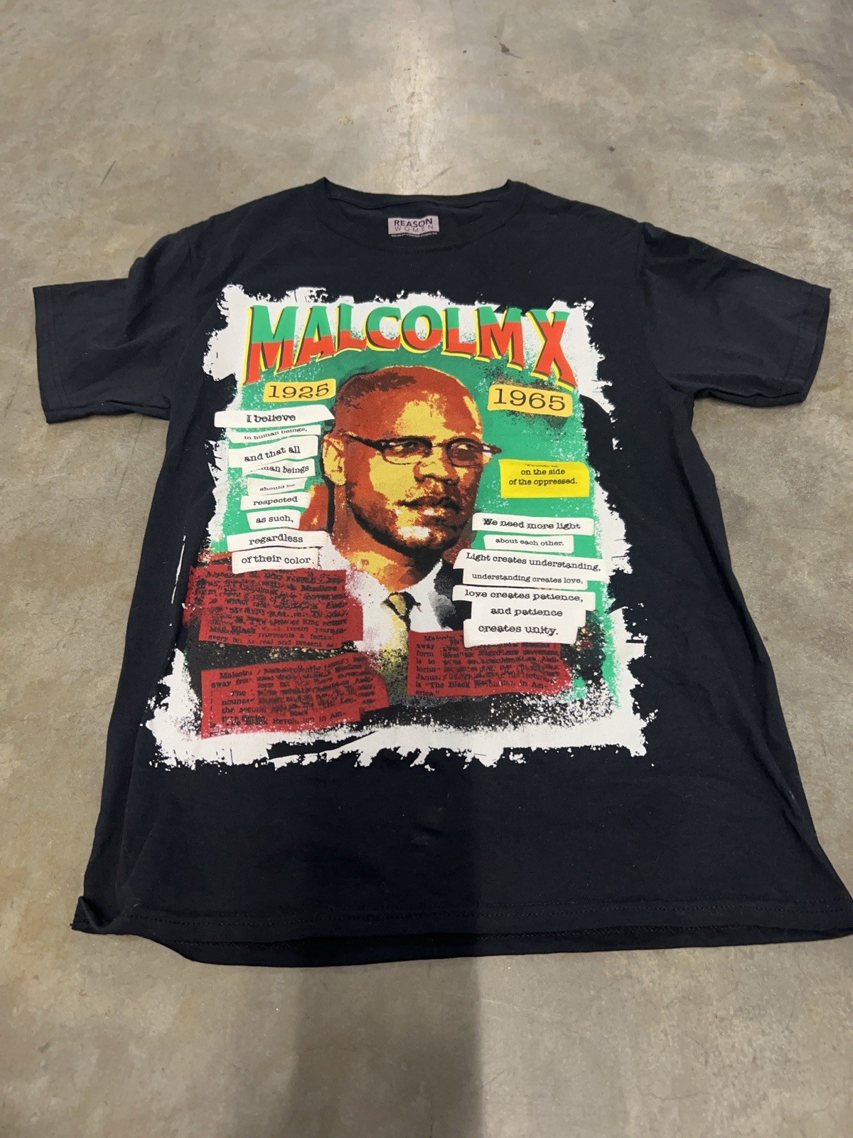 Reason Women’s Malcolm X T-Shirt Size L Black Short Sleeve Small 1925 – 1965
