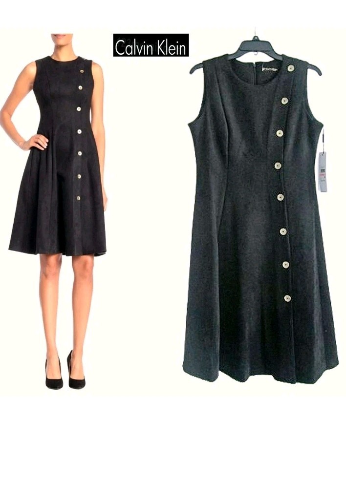 Calvin Klein NEW Scuba Faux Suede A-Line Sleeveless Dress Sz 8 NWT