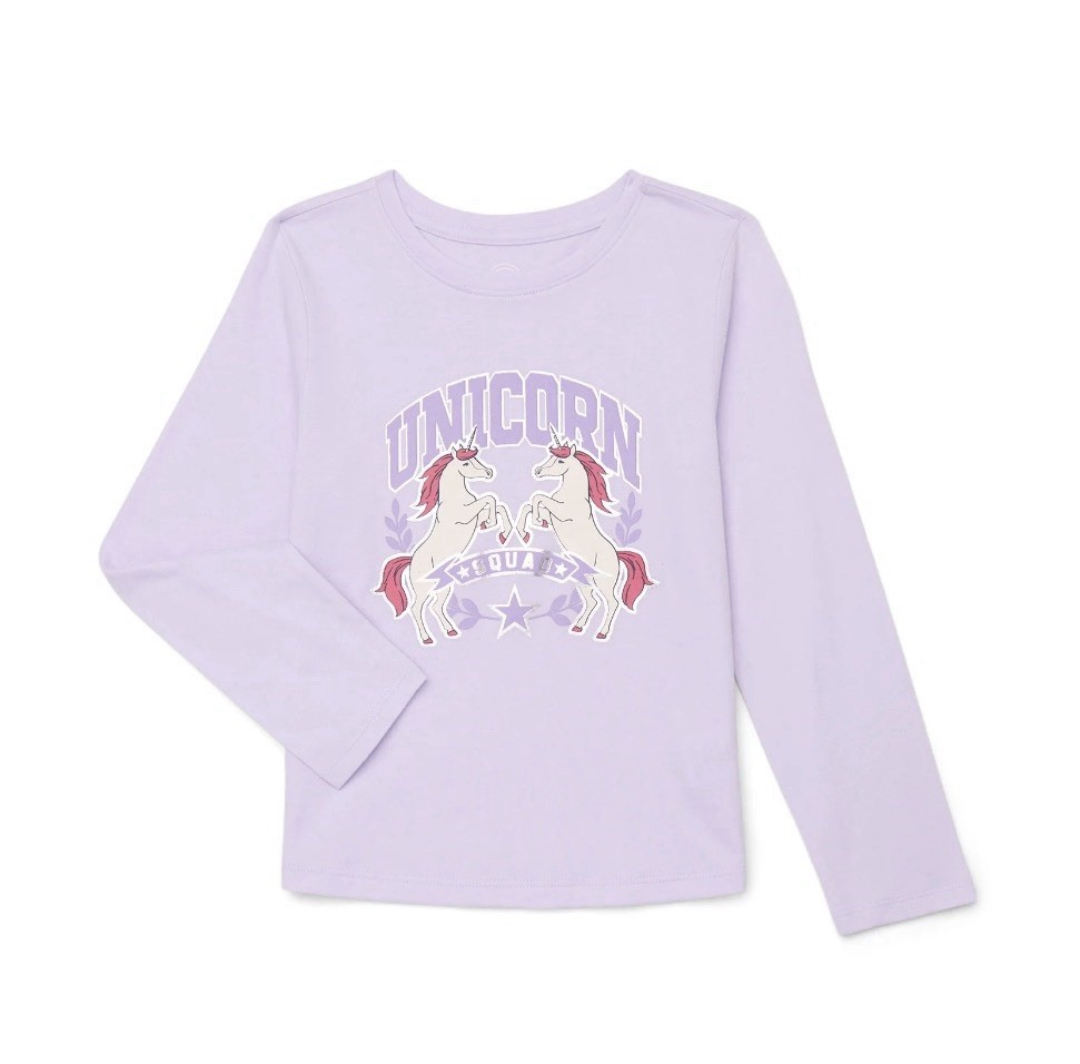 WONDER NATION Girls XXL (18) Long Sleeve Unicorn Squad Tee T-Shirt • Lavender