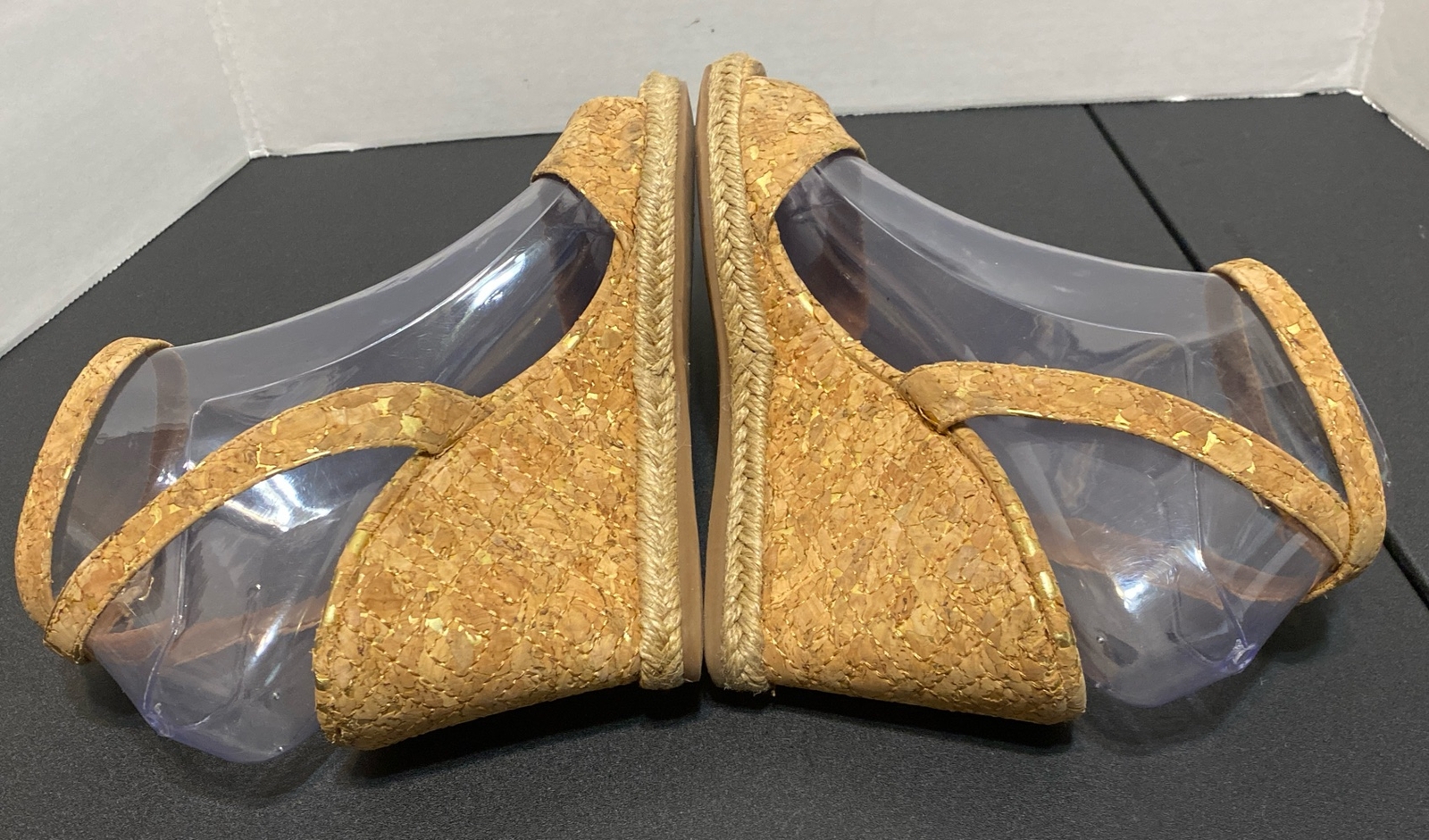TORY BURCH Quilted Cork W/Gold Espadrille Wedge MARION Sandals Ankle Wrap Sz 6 M