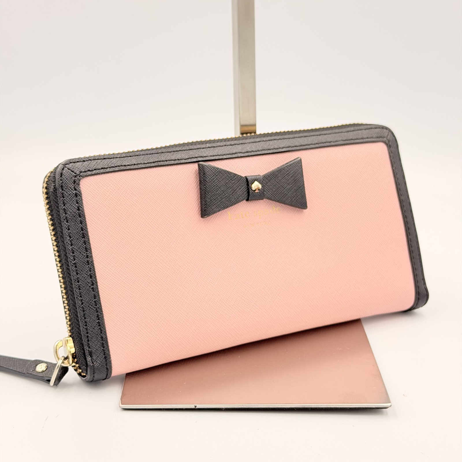 Kate Spade Long Wallet Leather Black Pink Bifold Purse Vietnam Women Authentic