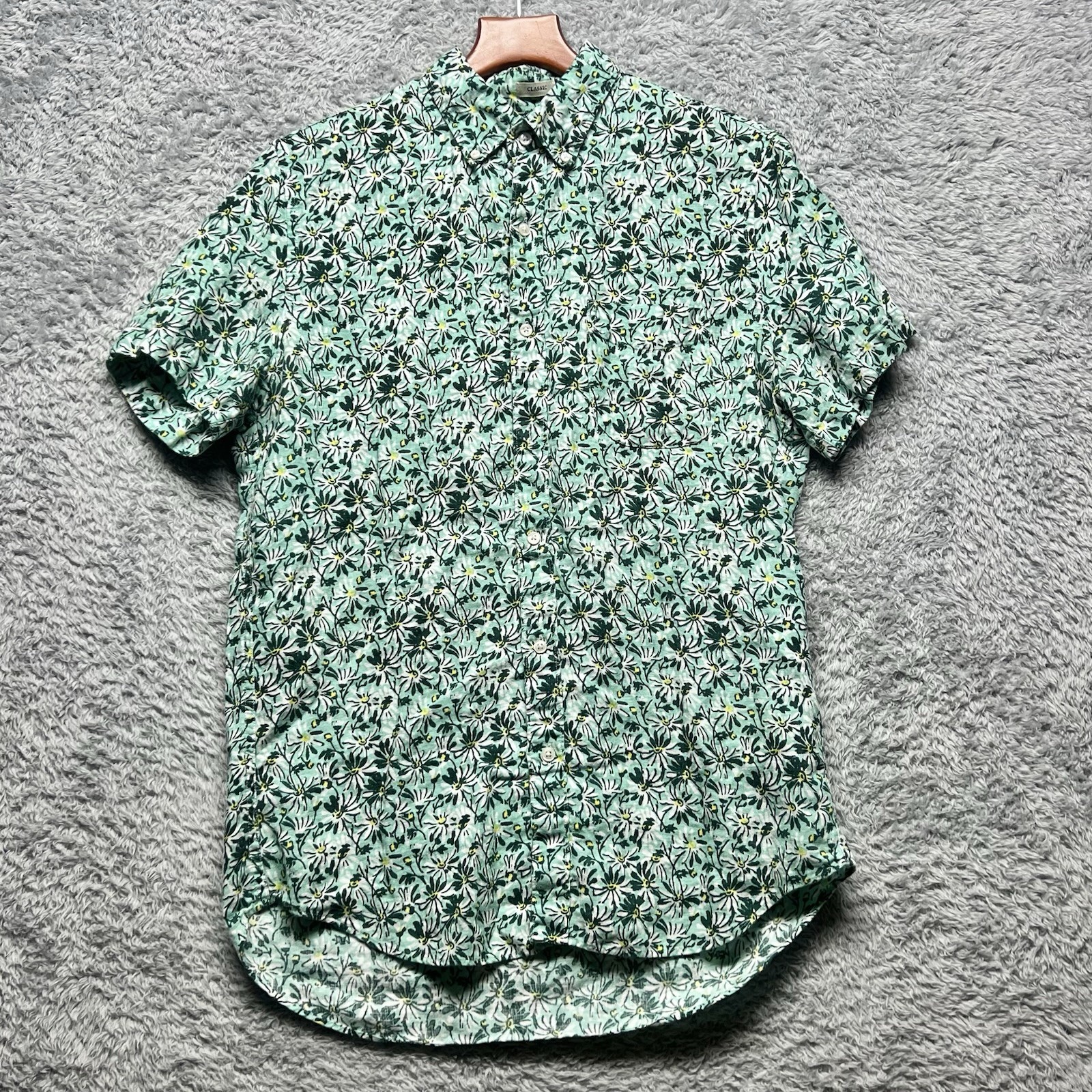 J.Crew Linen Shirt Mens Medium Floral Short Sleeve Classic Button Down Resort