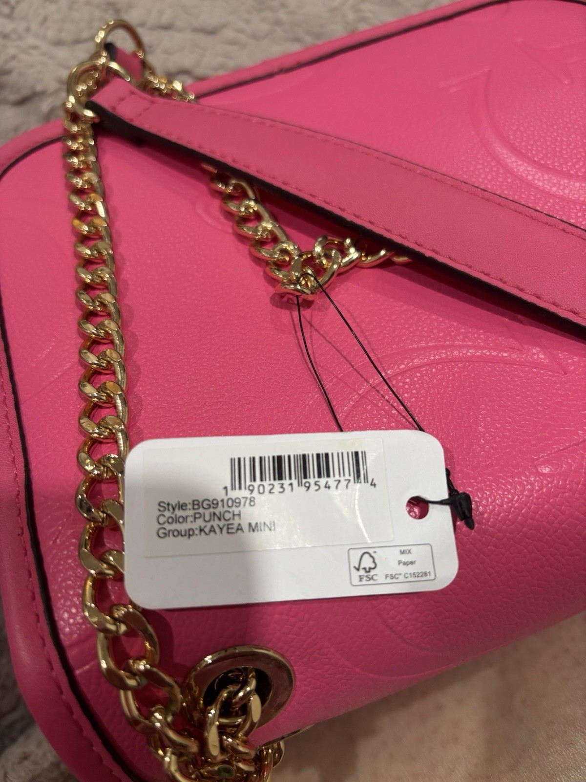 GUESS Pink Mini Crossbody Bag Embossed Logo Gold Chain Detachable Strap