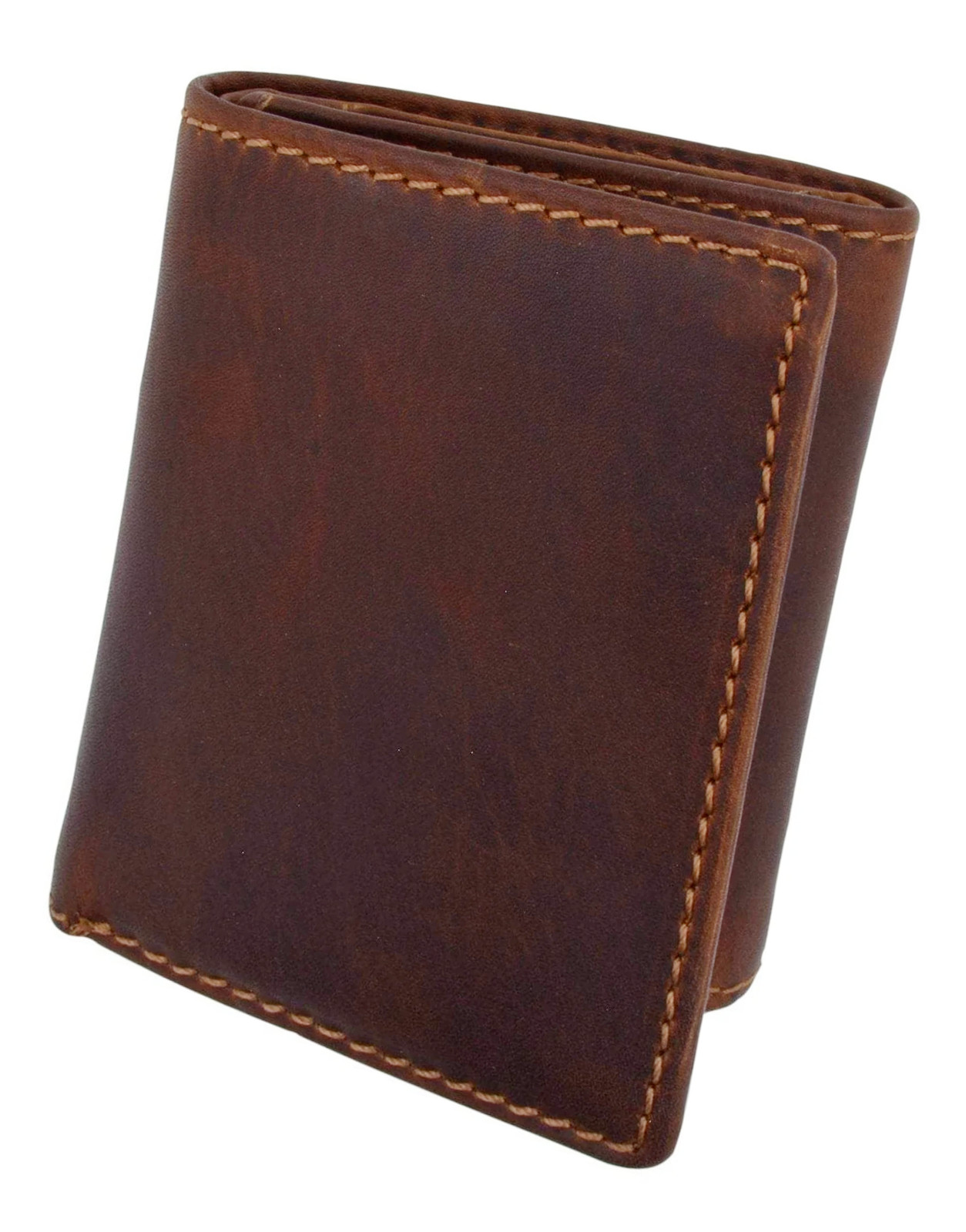 RFID Blocking Brown Vintage Leather Men’s Trifold Center Flap Wallet