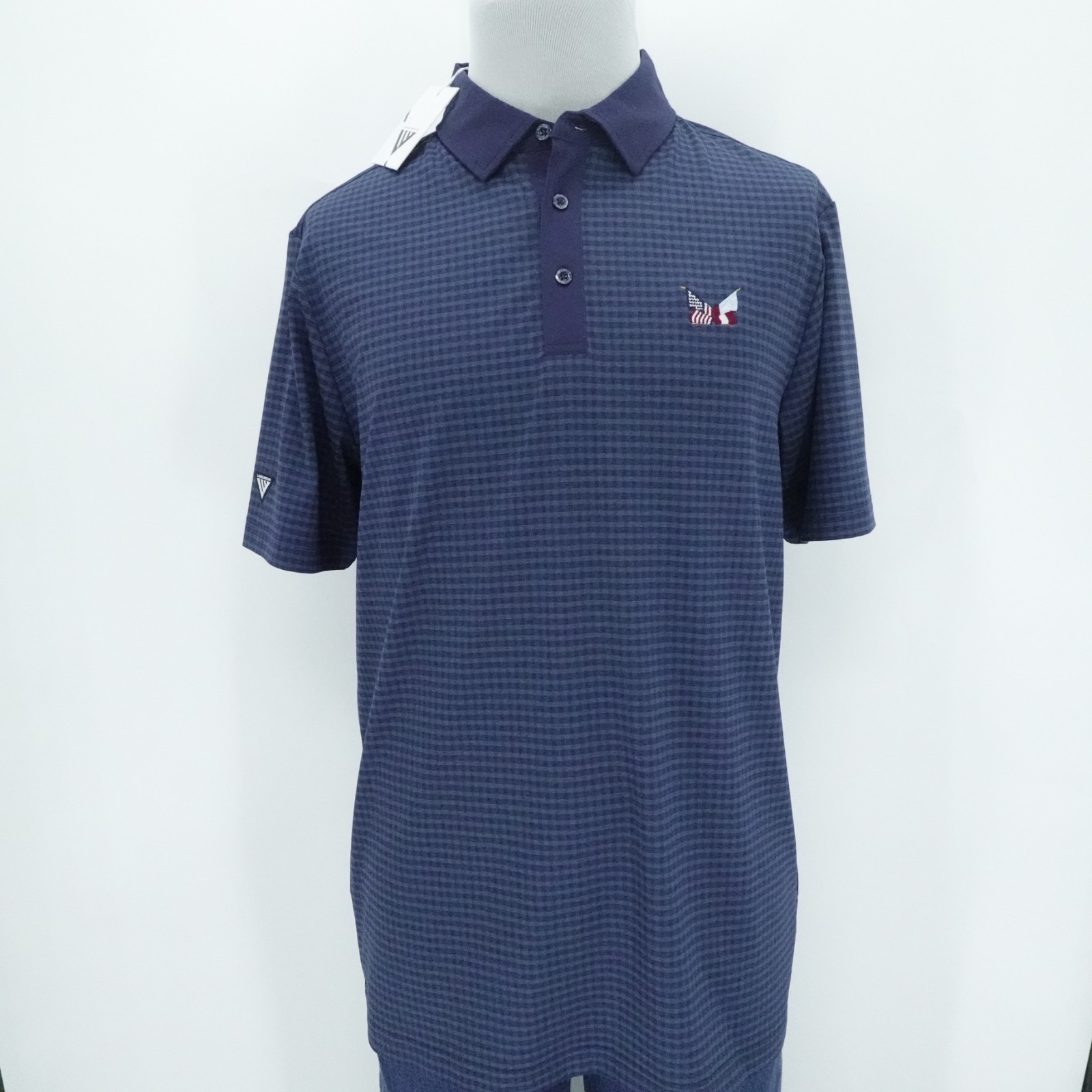 Secession Golf Club Polo Shirt Mens Medium Blue Check Embroidered Logo Preppy