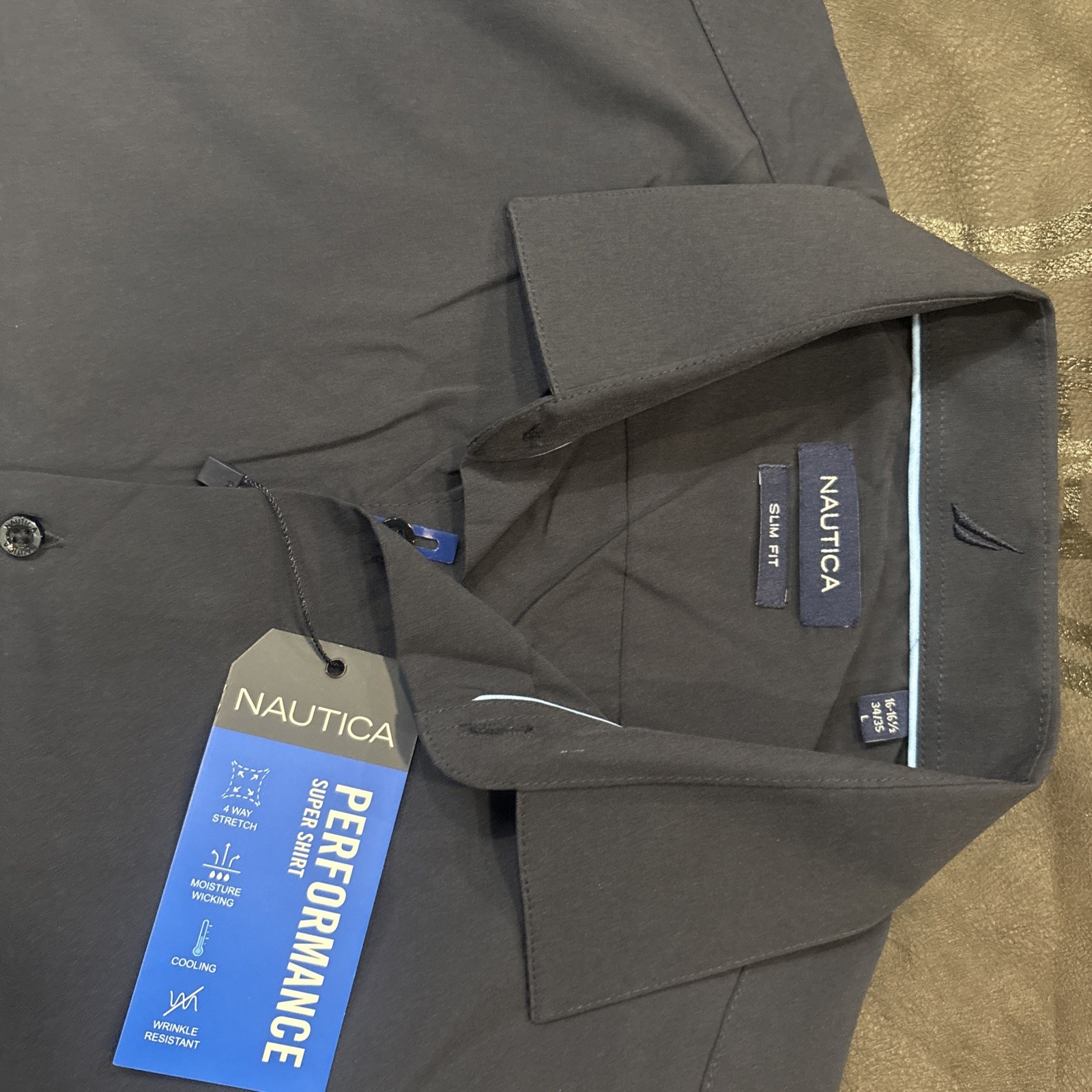 Nautica Slim Fit Performance Super Shirt Mens Large Navy NEW with tags