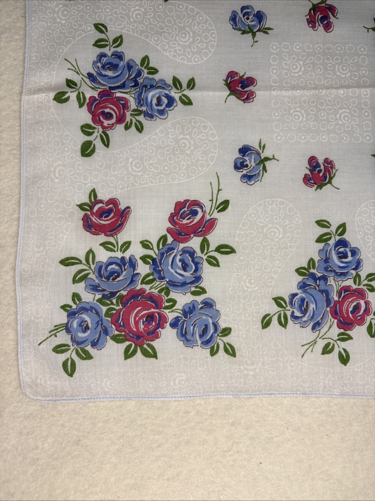 Vintage Floral Handkerchief Pink Green Blue Hanky 12.75″ x 12.75″