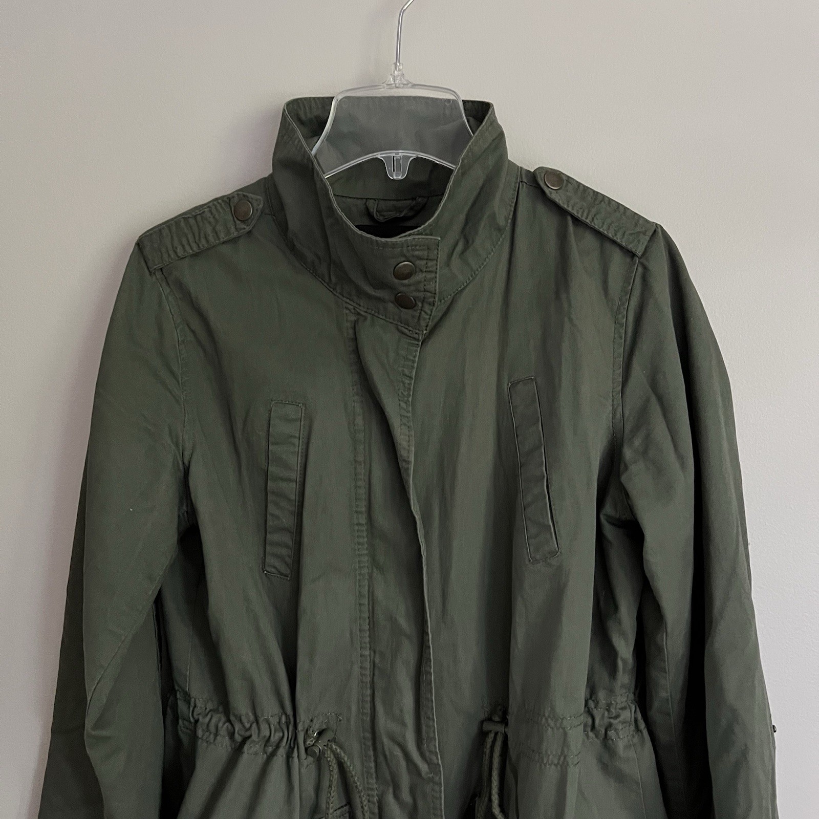 OliveGreen Utility Jacket Military Anorak FullZip Drawstring Waist Medium