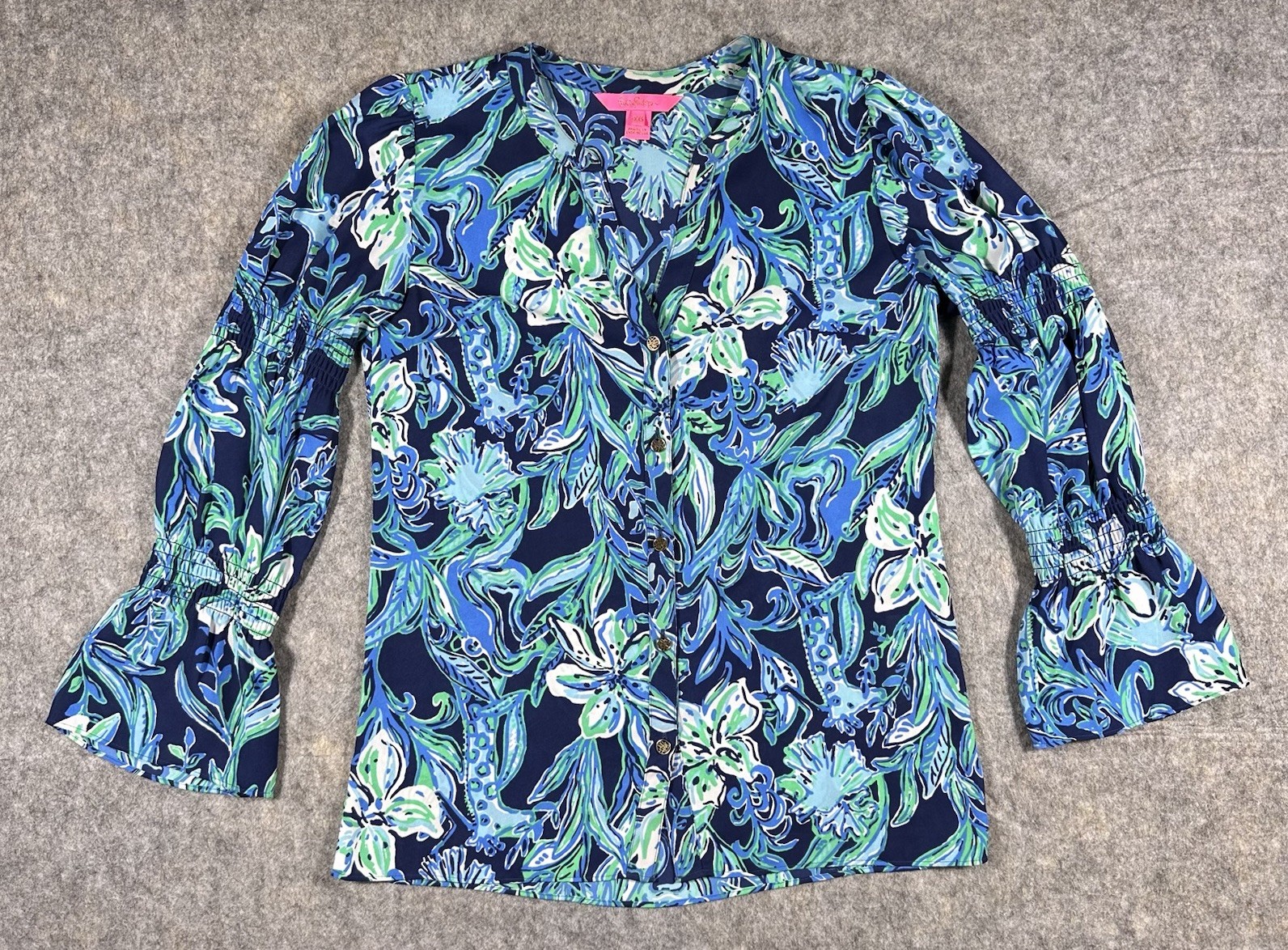 Lilly Pulitzer Maritza Top Women’s XXS Take It Or Leaf It Blouse Button Up READ