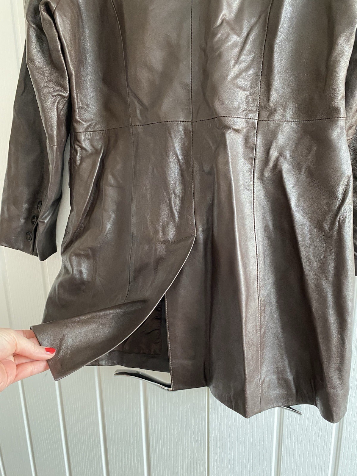 Mode Vintage Ladies Brown Leather Longline Jacket UK 10