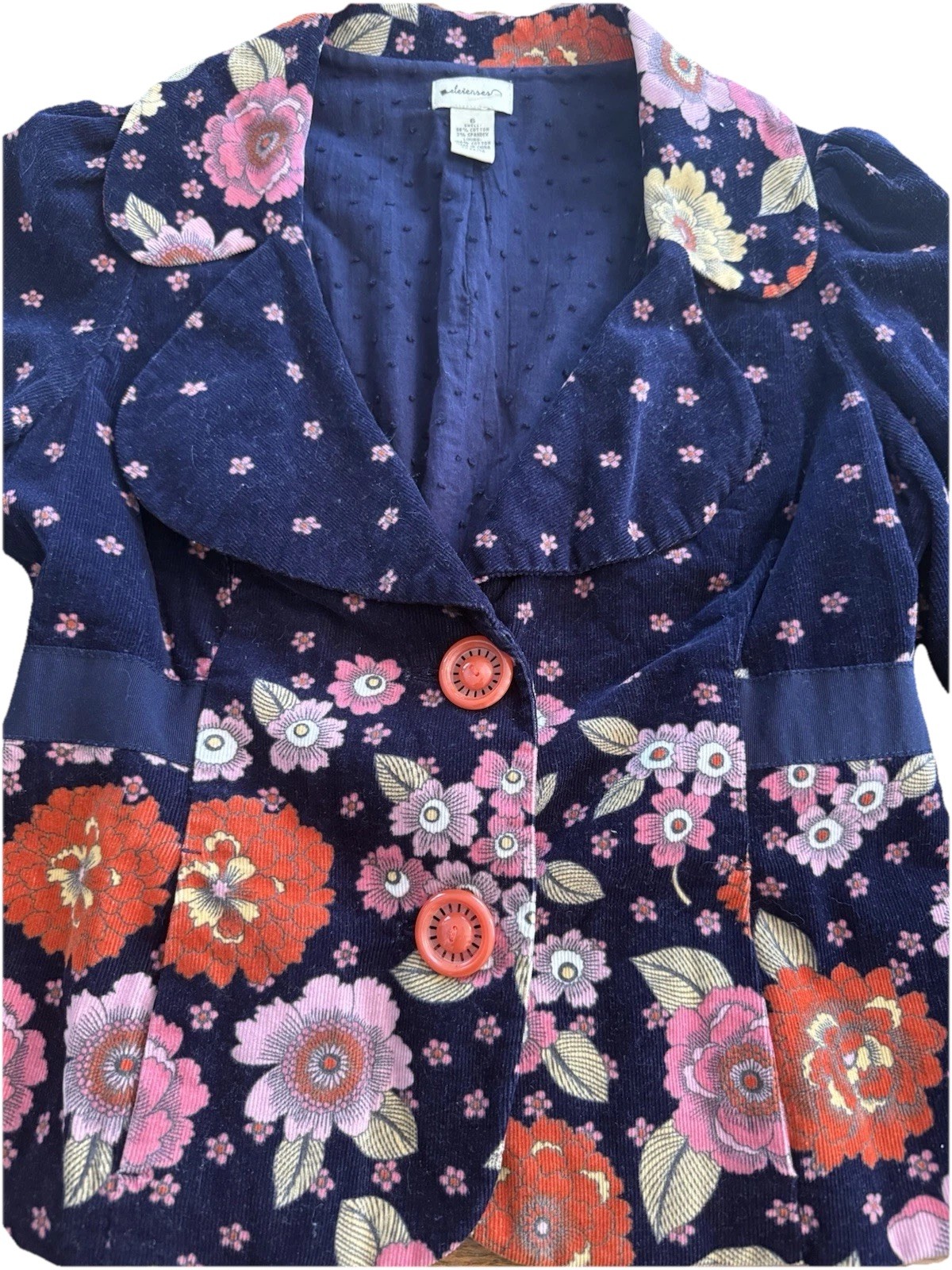Anthropologie Elevenses Moonlight Petunia Floral Corduroy Blazer Size 6
