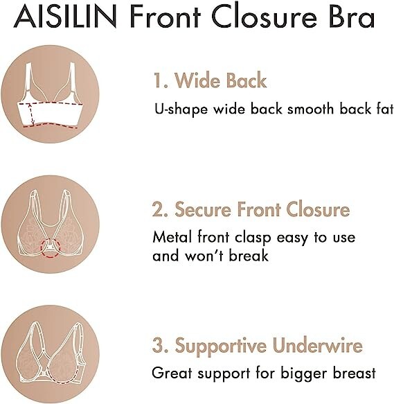 AISILIN Women’s Front Closure Bras Unlined Lace Soft Plunge Sexy Underwire (9)