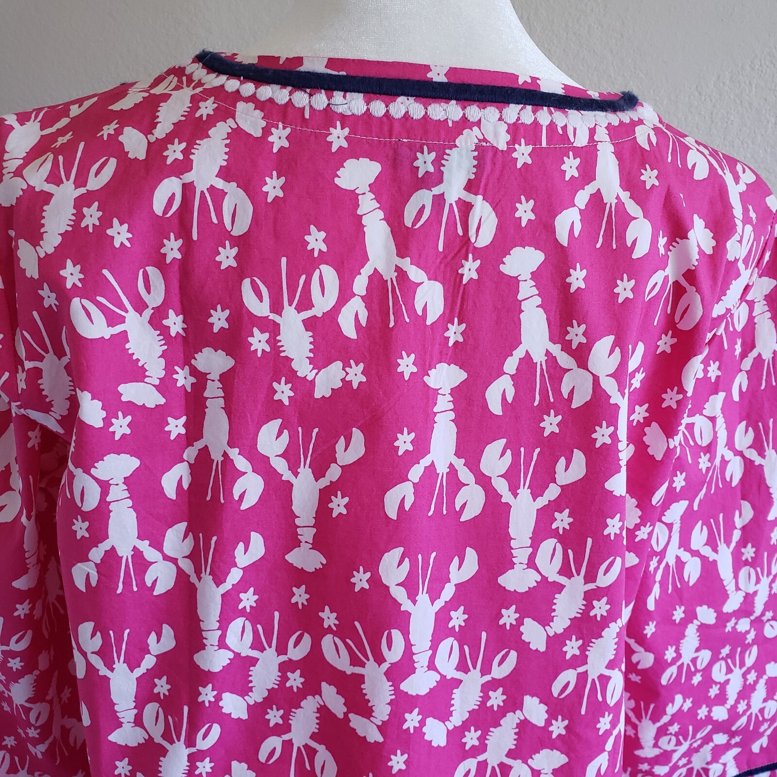 TALBOTS Blouse Top Size M Petite Lobster Starfish Cotton Pullover Coastal Beach