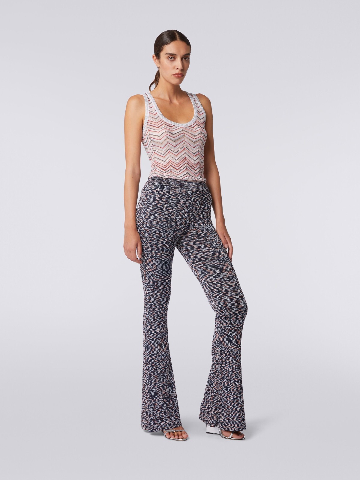 NWT Missoni Blue Slub Viscose Blend Flared Trousers IT 42 Made Italy $1460