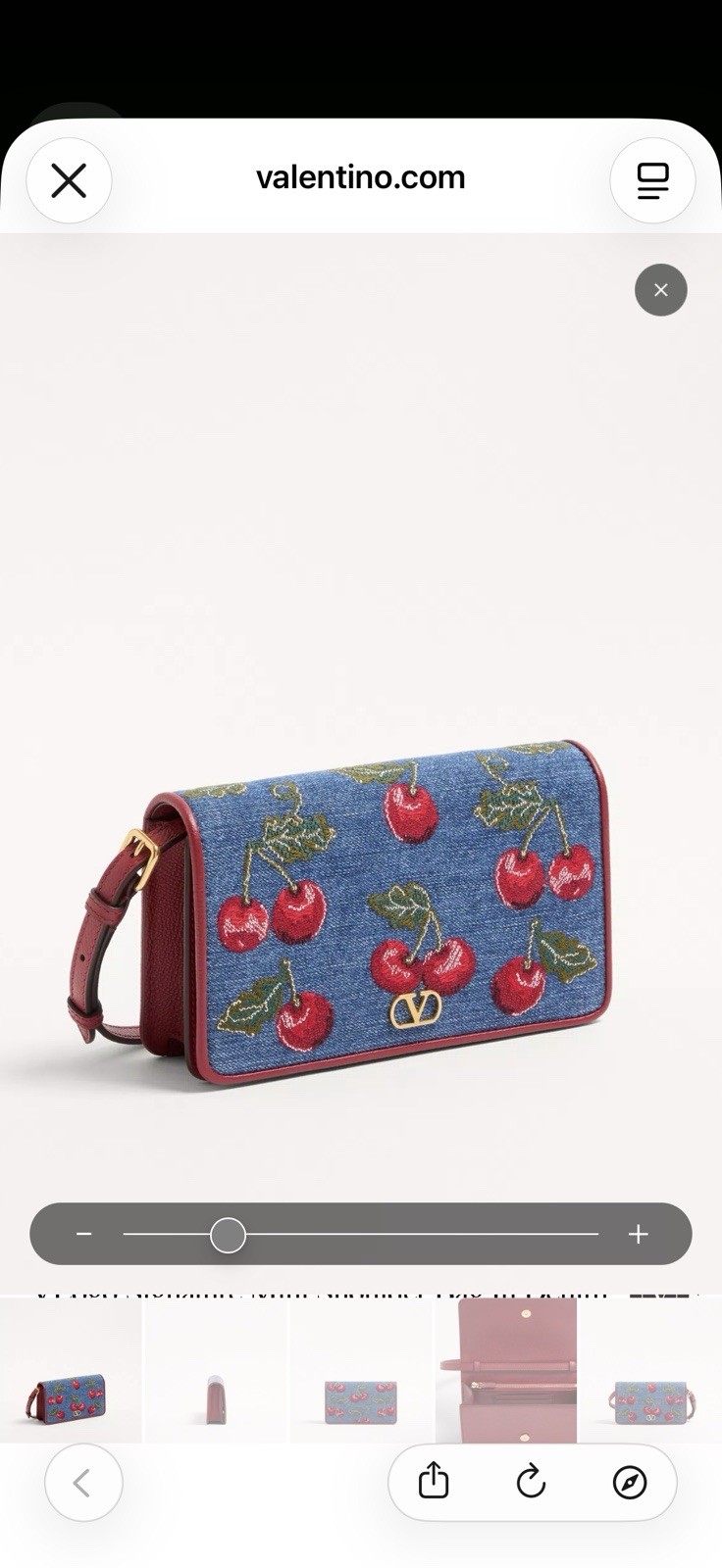 Valentino Garavani VLogo Cherry Embroidered Denim Crossbody Wallet on Chain WOC