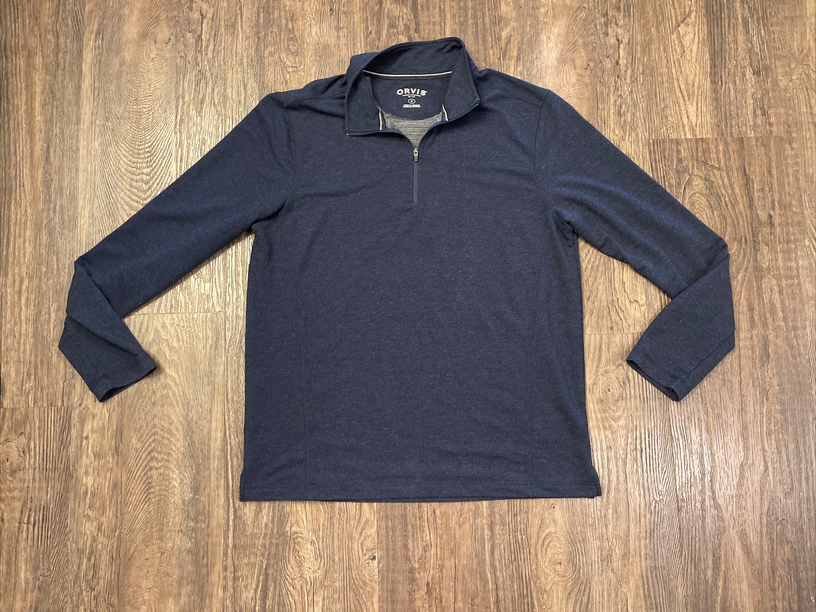 Orvis Pullover Zip Up Men’s Medium Long Sleeve Collard Blue EUC Free Shipping