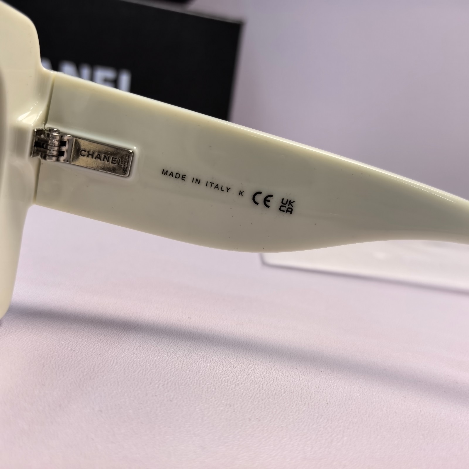 CHANEL 6059 c.1656/M2 White Geometric Square Wide-Frame Sunglasses 53-21-140