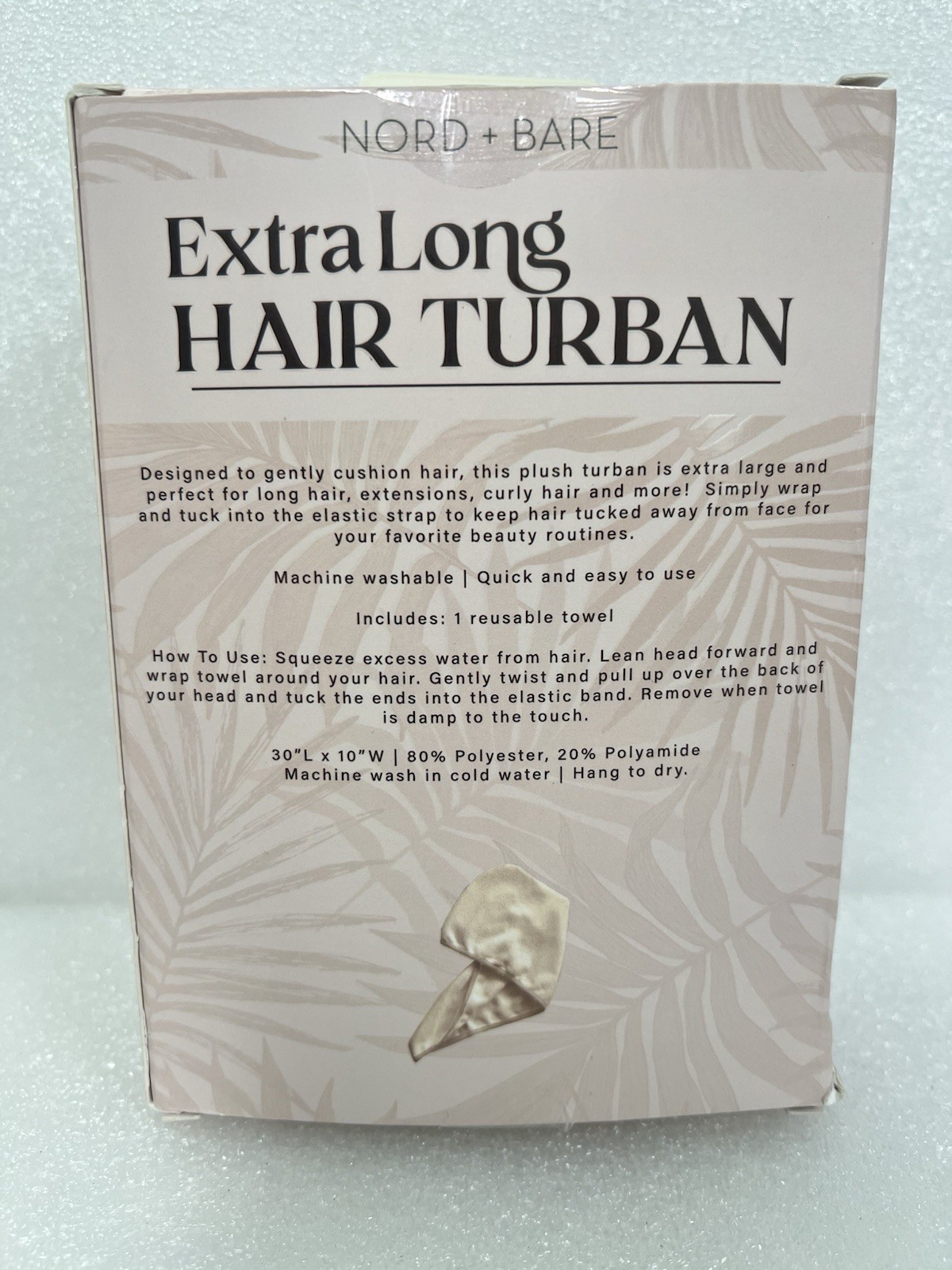Nord & Bare Extra Long Hair Turban Towel-New In Box 30Lx10W