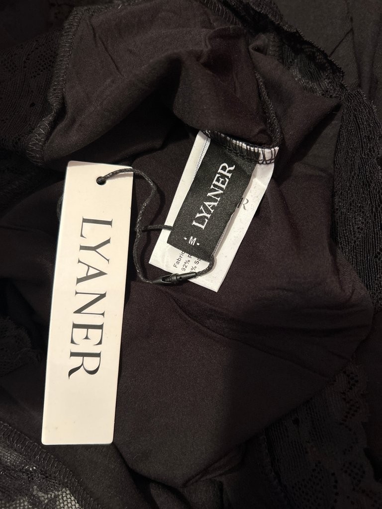 LYANER Black Lace Trim Slip Dress