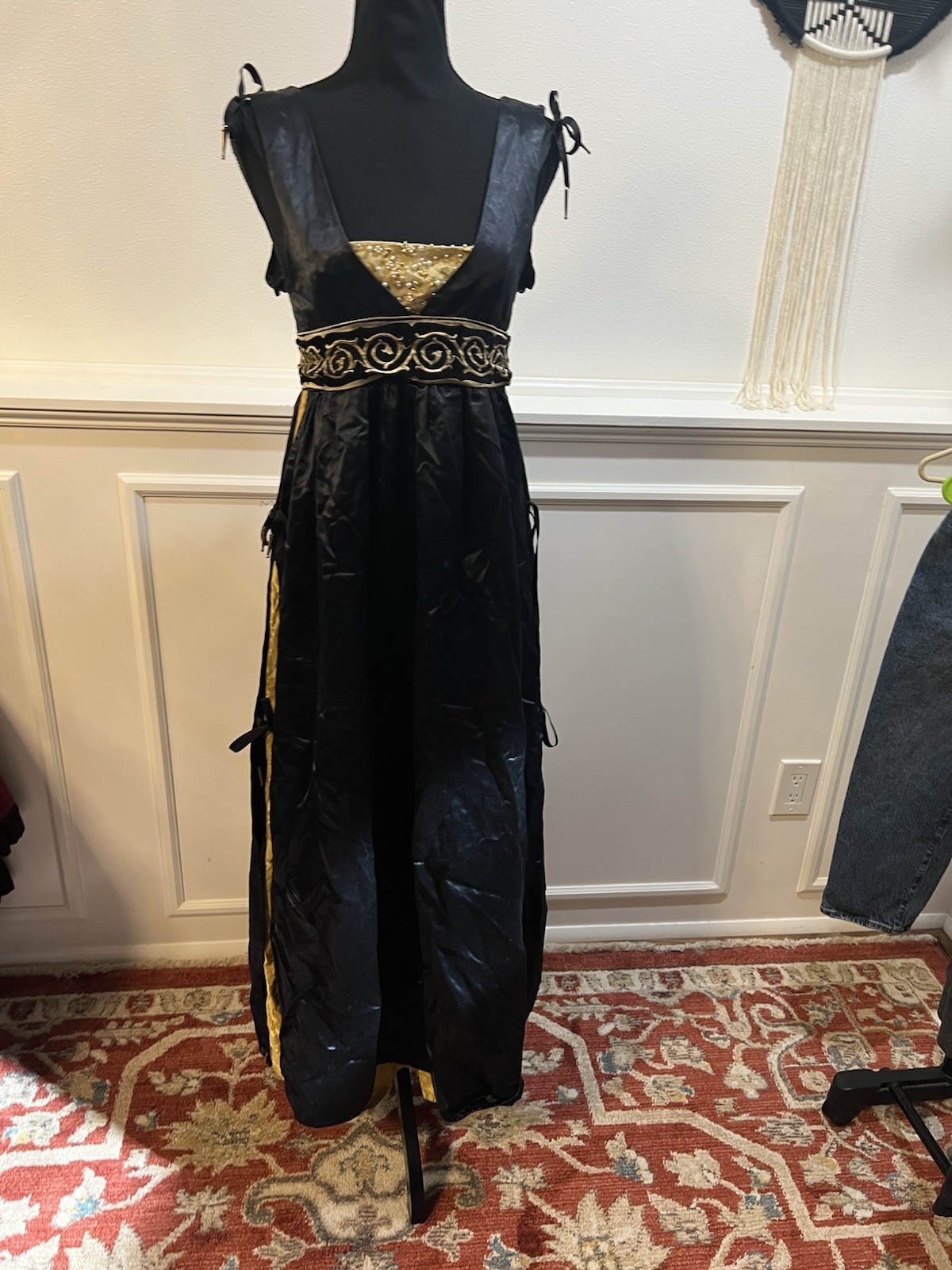 Medium Blue/Gold Satin Gothic Dress Medieval Renaissance Homemade Quality